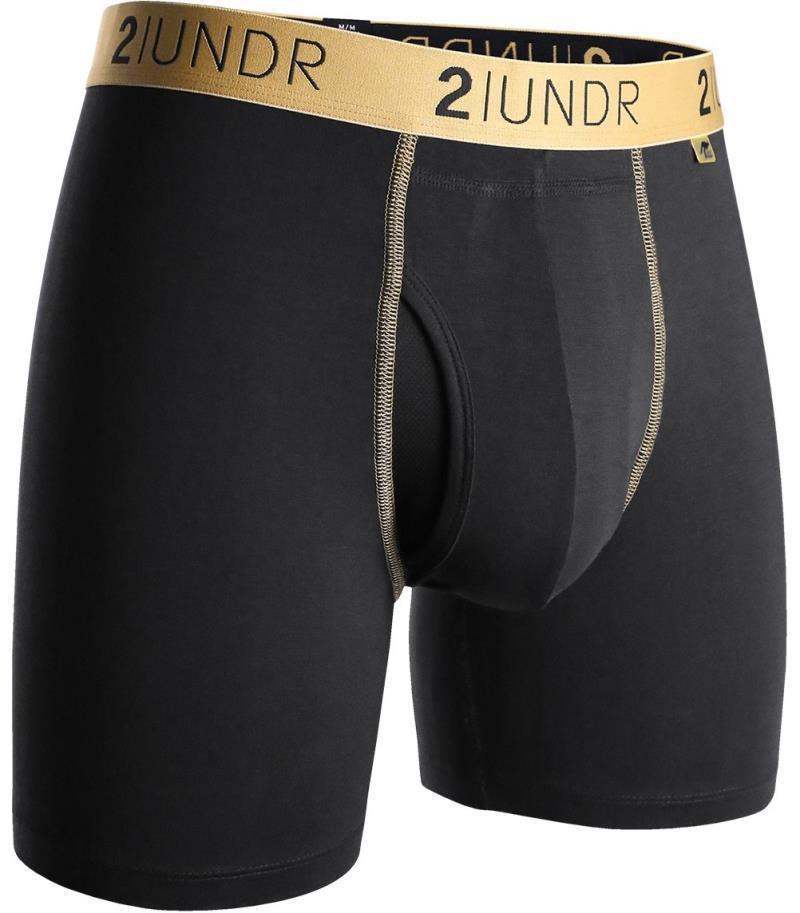 Swing Shift Boxer Briefs, 6" Inseam - Solid - Mens - Black / Gold 1