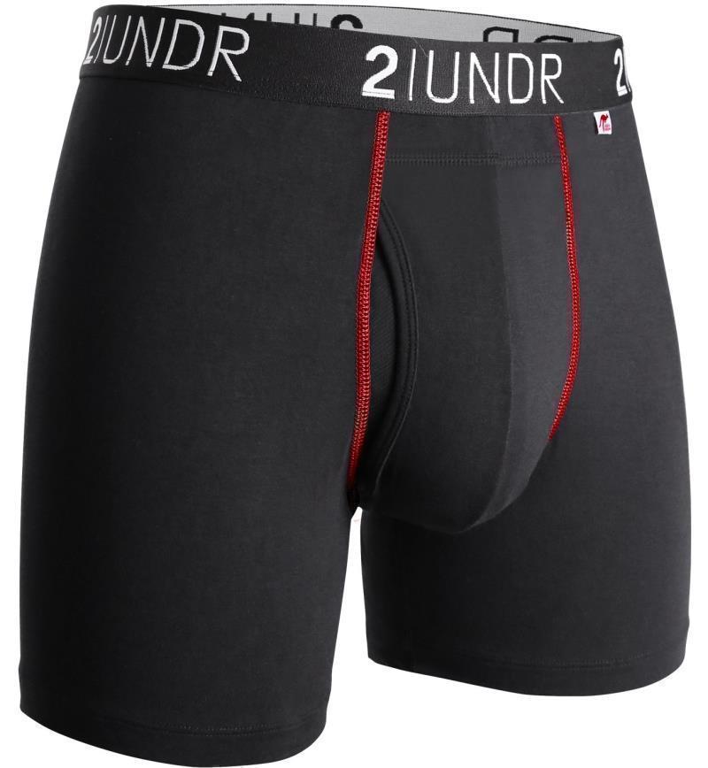 Swing Shift Boxer Briefs, 6" Inseam - Solid - Mens - Black / Red 1