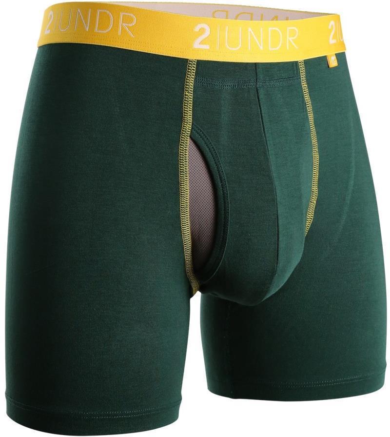Swing Shift Boxer Briefs, 6" Inseam - Solid - Mens - Dark Green / Gold 1
