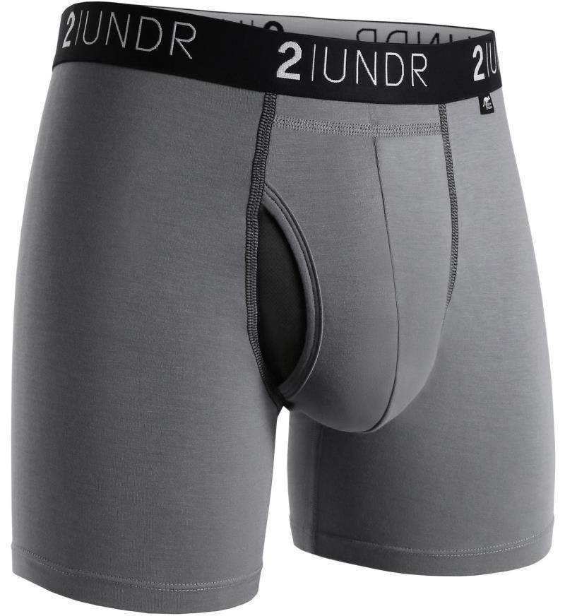 Swing Shift Boxer Briefs, 6" Inseam - Solid - Mens - Grey / Black 1
