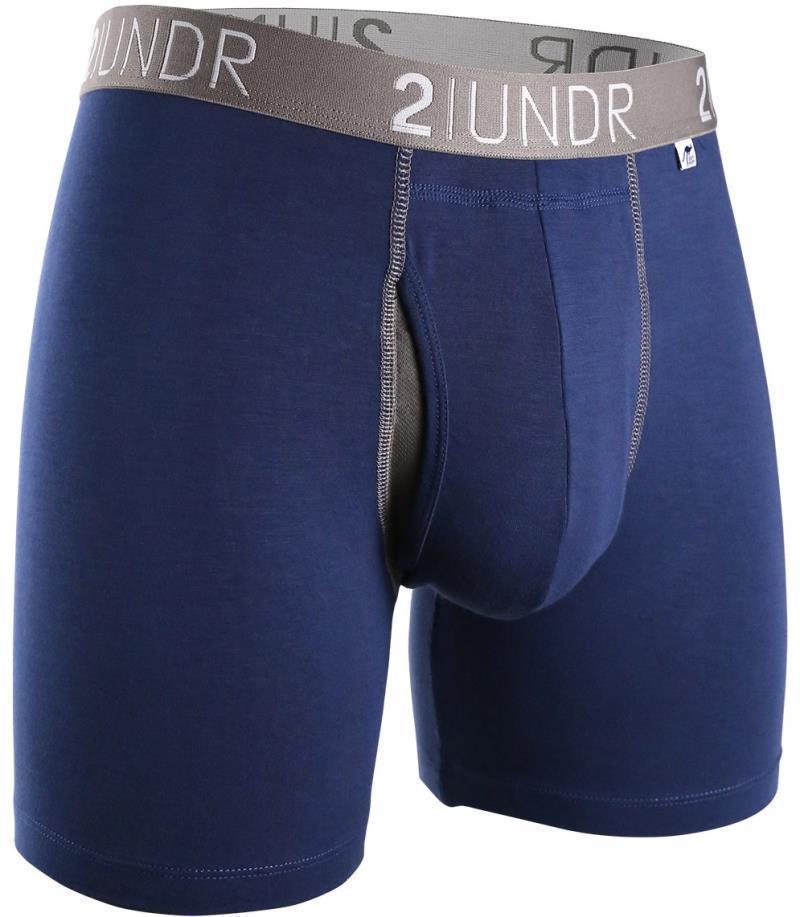 Swing Shift Boxer Briefs, 6" Inseam - Solid - Mens - Navy / Grey 1