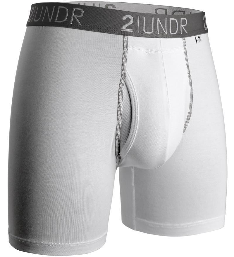Swing Shift Boxer Briefs, 6" Inseam - Solid - Mens - White / Grey 1