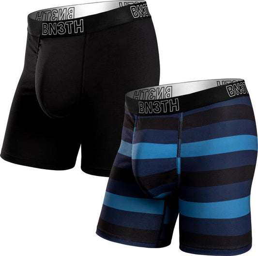Inception Boxer Briefs, Print - 2 Pack - Mens - Black / Tricolor Stripe Deep 1