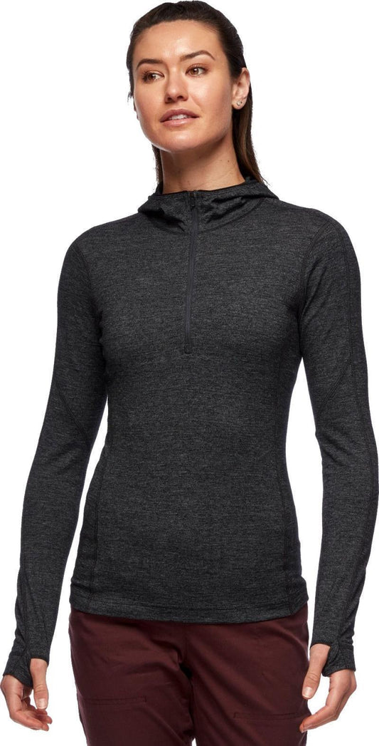 Solution 150 Merino Baselayer Quarter Zip Hoody - Womens - Black 1