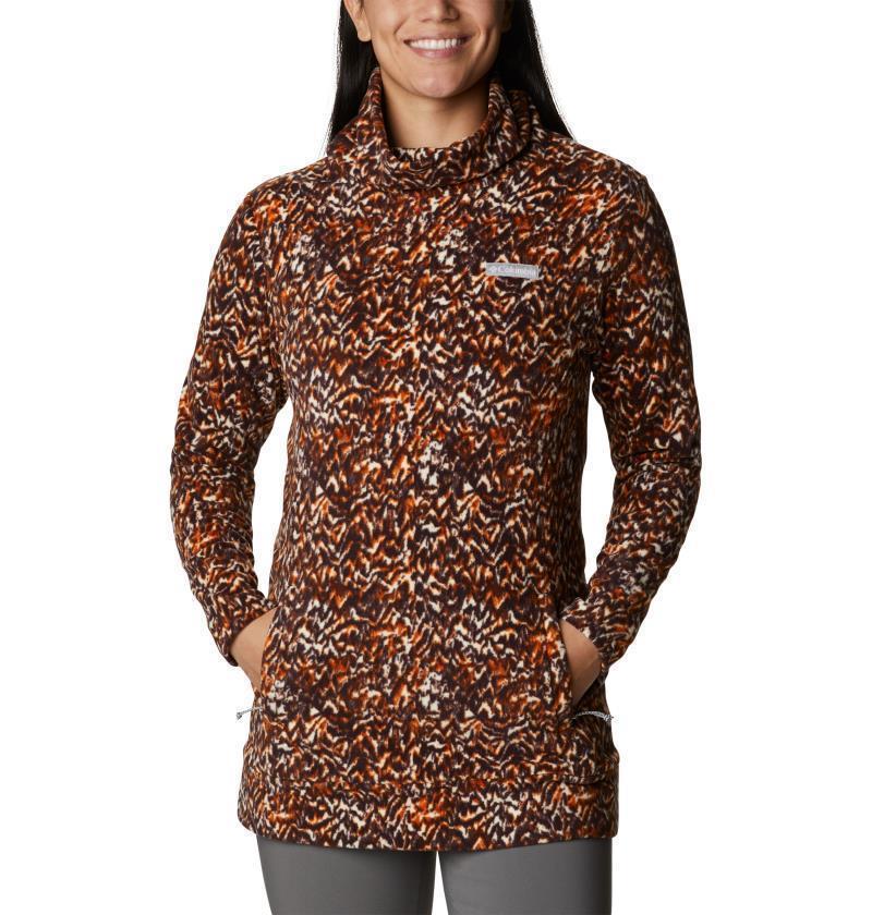 Ali Peak Fleece Tunic - Womens - Warm Copper Terrain Print 1