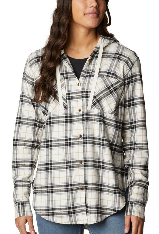 Anytime Stretch Hooded LS Shirt - Womens - black multi tartan 1