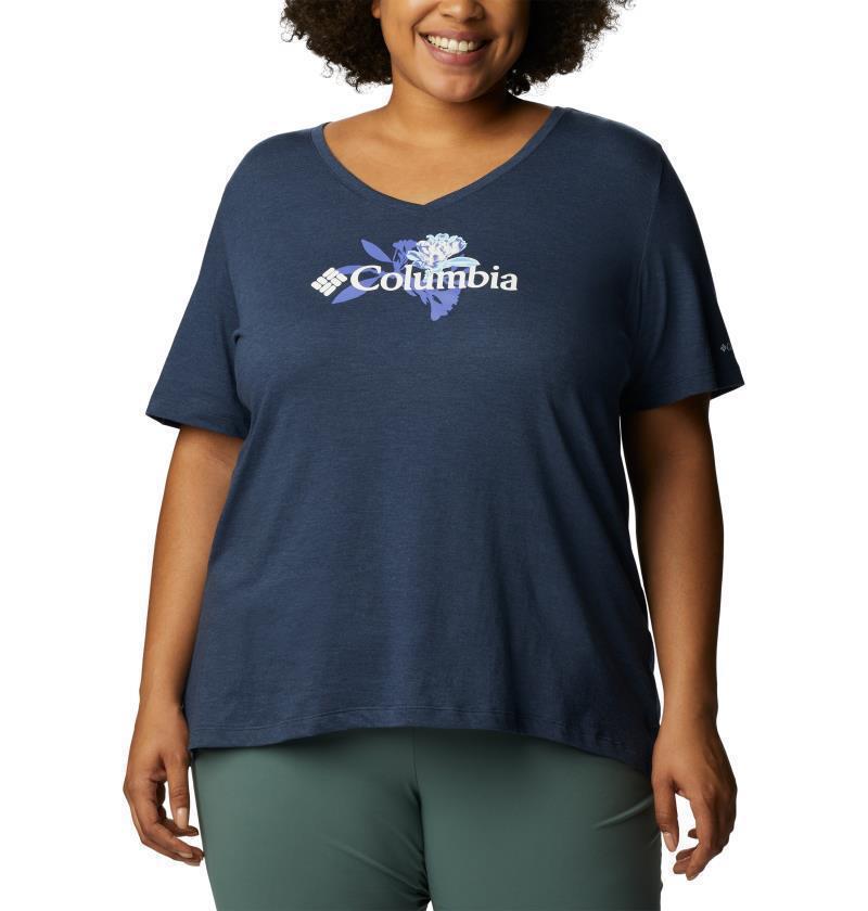 Bluebird Day Relaxed V-Neck, Extended - Womens - Nocturnal Heather / Jubilant Flower Graphic 1