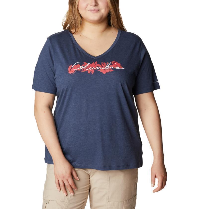 Bluebird Day Relaxed V-Neck, Extended - Womens - Nocturnal Heather / Lakeshore Flora 1