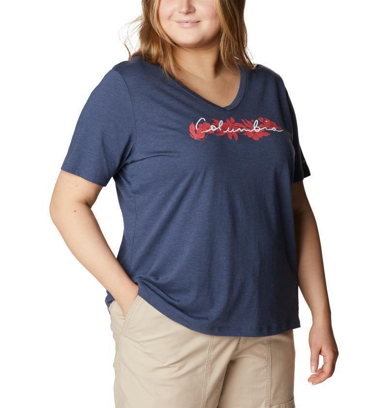 Bluebird Day Relaxed V-Neck, Extended - Womens - Nocturnal Heather / Lakeshore Flora 2