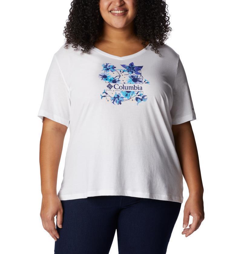 Bluebird Day Relaxed V-Neck, Extended - Womens - White / Jubilant Escape Graphic 1