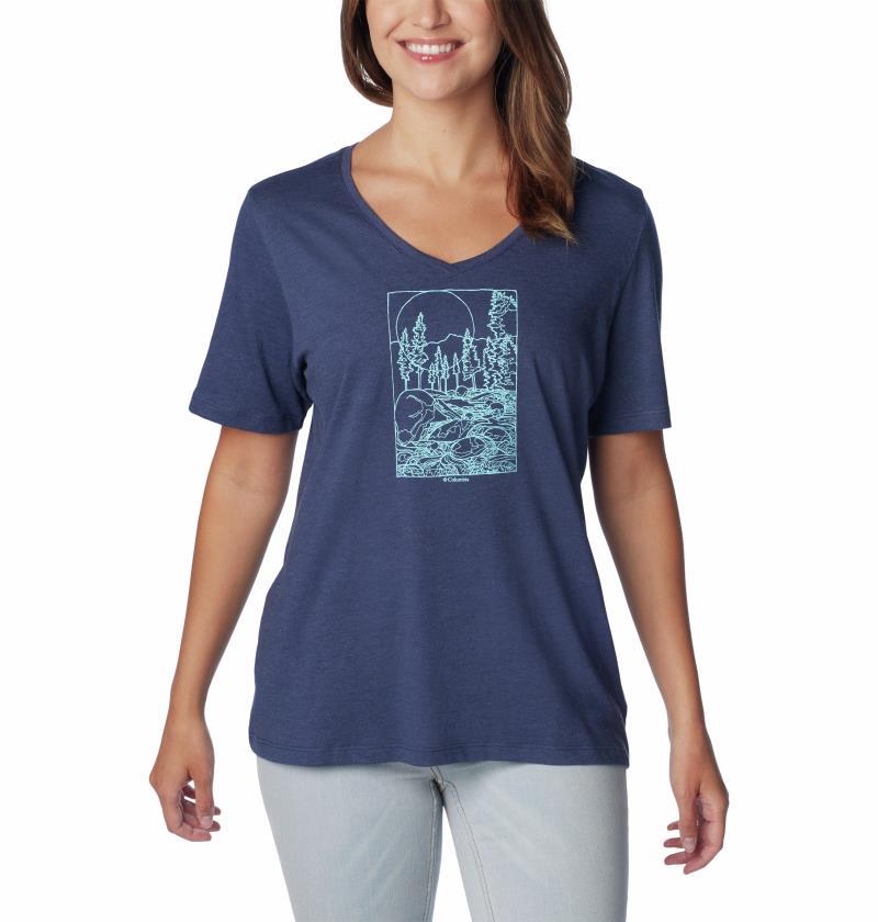 Bluebird Day Relaxed V-Neck - Womens - aquamarine heather / rocky road 1