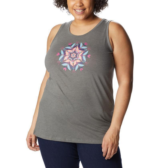 Bluff Mesa Tank, Extended - Womens - charcoal heather / floral leafscape 1