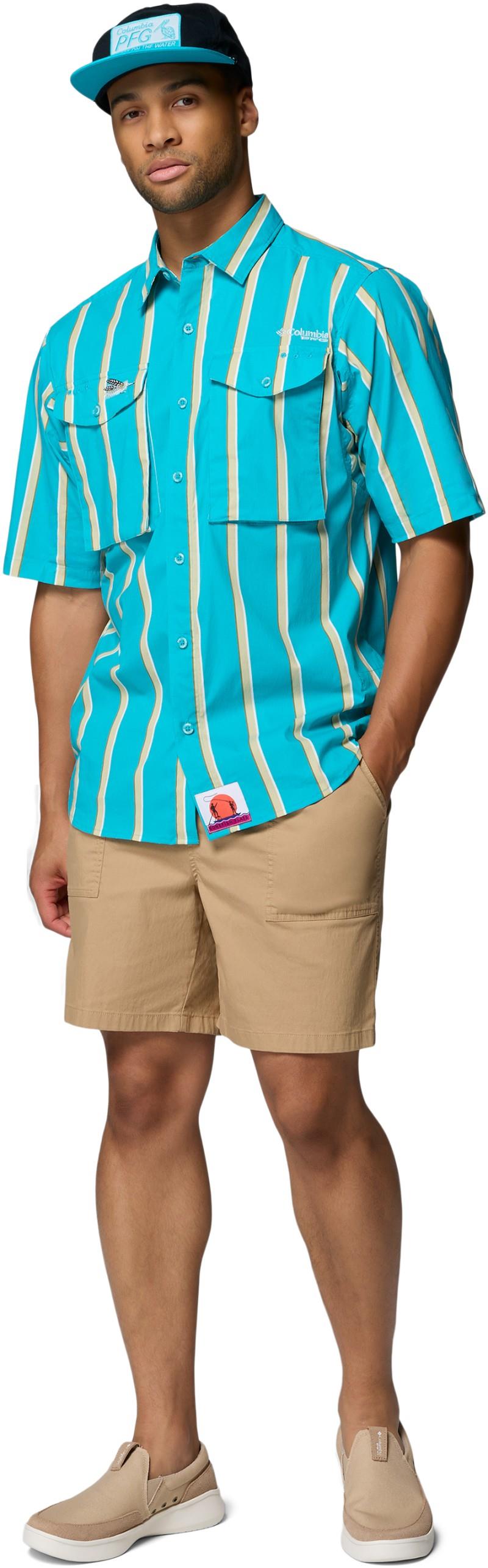 Bonefish Flats Printed SS Shirt - Mens - ocean teal bonefish flats stripe 1
