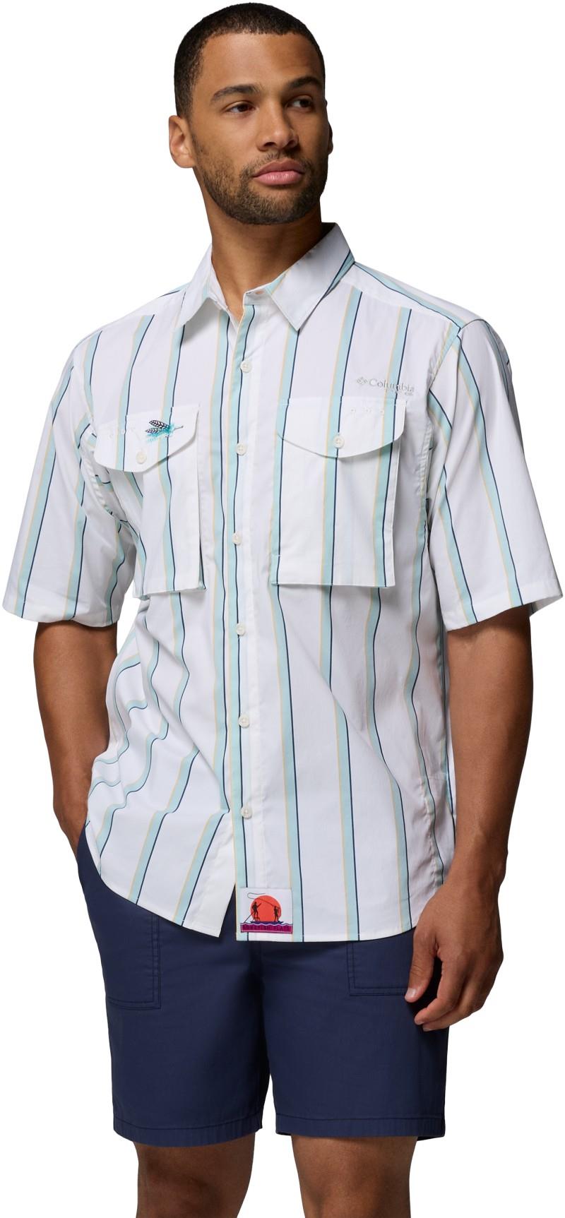 Bonefish Flats Printed SS Shirt - Mens - white bonefish flats stripe 1