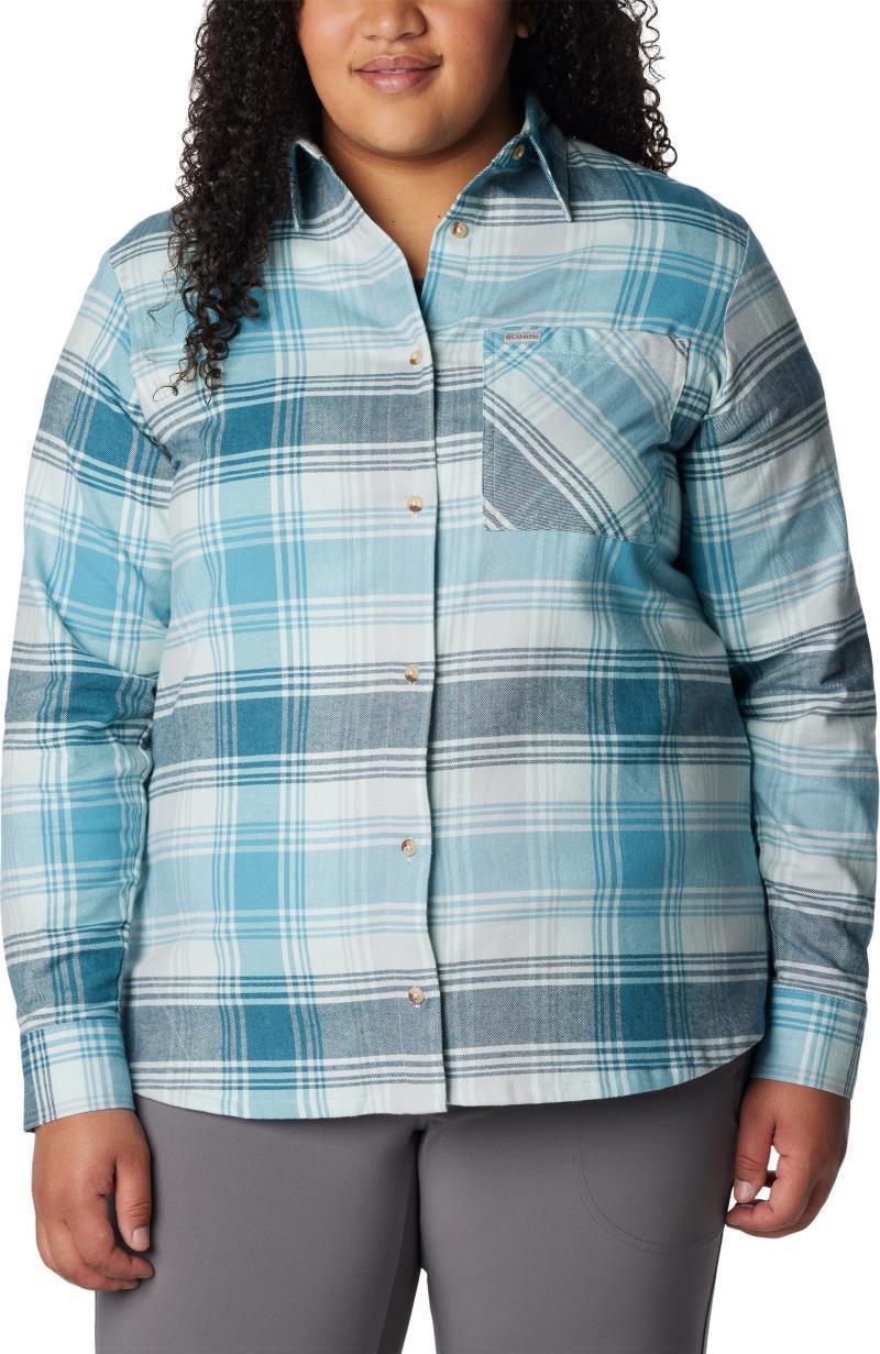 Calico Basin Flannel LS Shirt, Extended - Womens - Aqua Haze Dimensional Buffalo 1