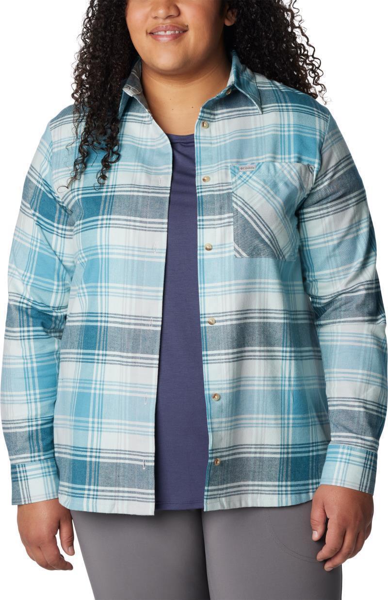 Calico Basin Flannel LS Shirt, Extended - Womens - Aqua Haze Dimensional Buffalo 3