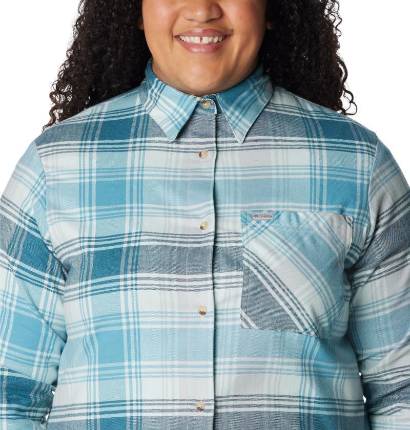 Calico Basin Flannel LS Shirt, Extended - Womens - Aqua Haze Dimensional Buffalo 5