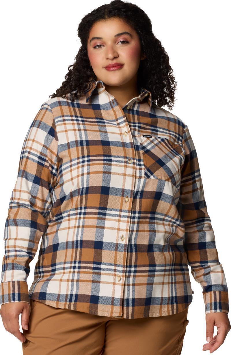 Calico Basin Flannel LS Shirt, Extended - Womens - Camel Brown Multi Plaid 1