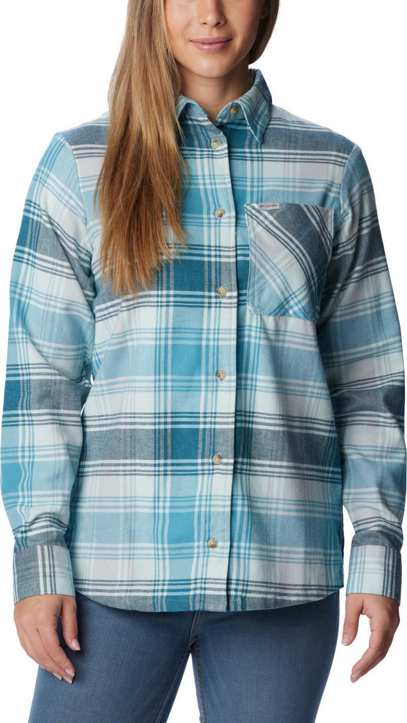 Calico Basin Flannel LS Shirt - Womens - aqua haze dimensional buffalo 1