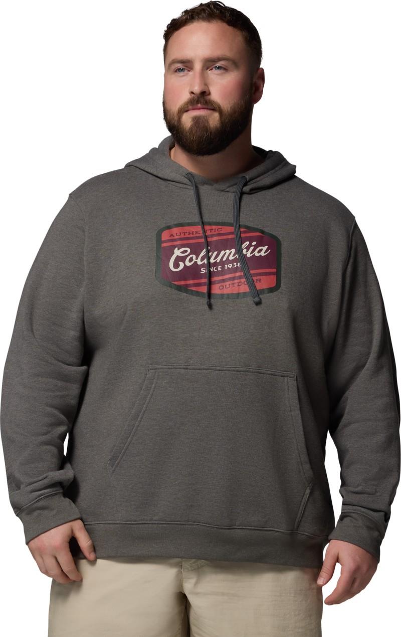 Columbia Trek Graphic Hoodie, Extended - Mens - charcoal heather / columbia badge label 1
