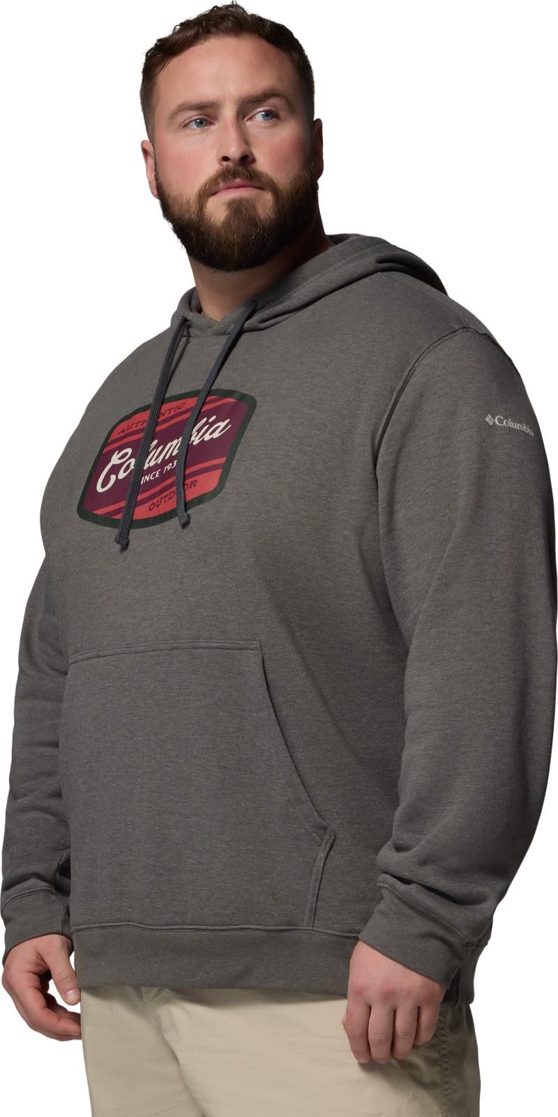 Columbia Trek Graphic Hoodie, Extended - Mens - charcoal heather / columbia badge label 1
