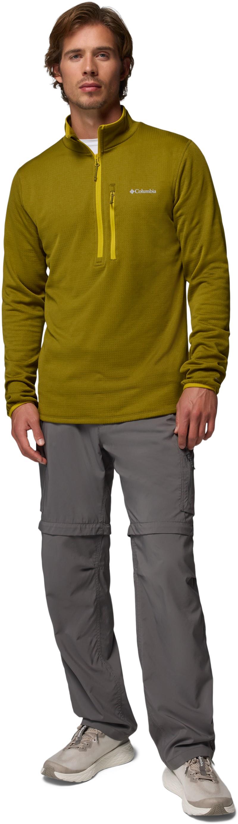 Essential Hike Grid Fleece Half Zip - Mens - mossy green / antique moss 1