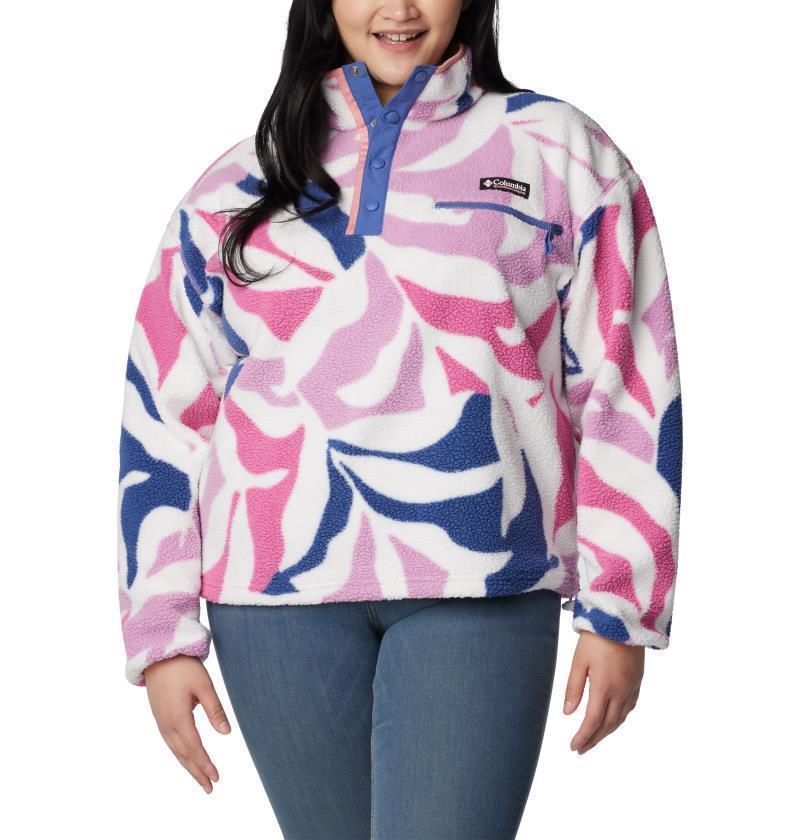 Helvetia Cropped Half Snap, Extended - Womens - Cosmos Floristic Print / Eve / Salmon Rose 1
