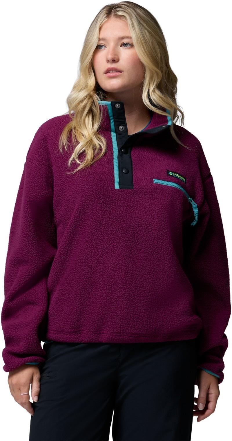 Helvetia II Cropped Half-Snap Fleece, Extended - Womens - marionberry / black 1