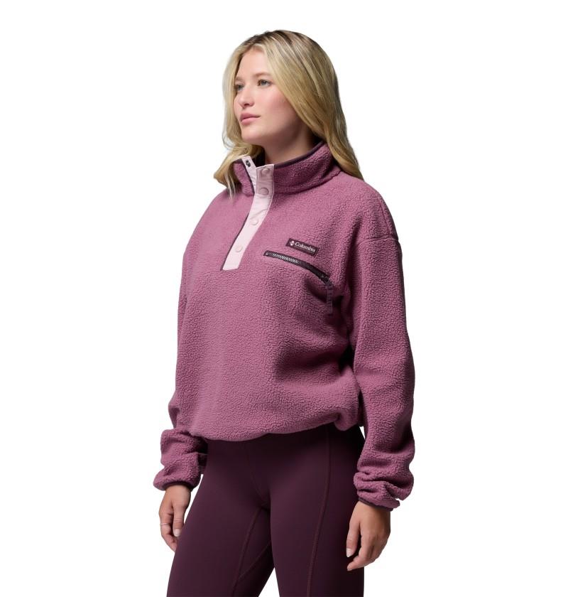Helvetia II Cropped Half-Snap Fleece - Womens - antique mauve / mineral pink 1