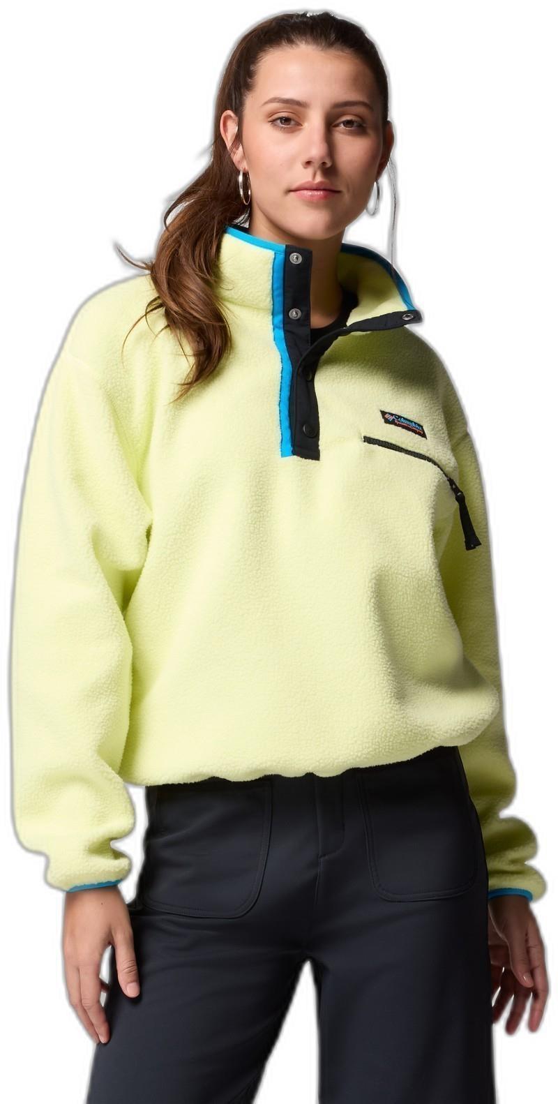 Helvetia II Cropped Half-Snap Fleece - Womens - citron haze / black / compass blue 1