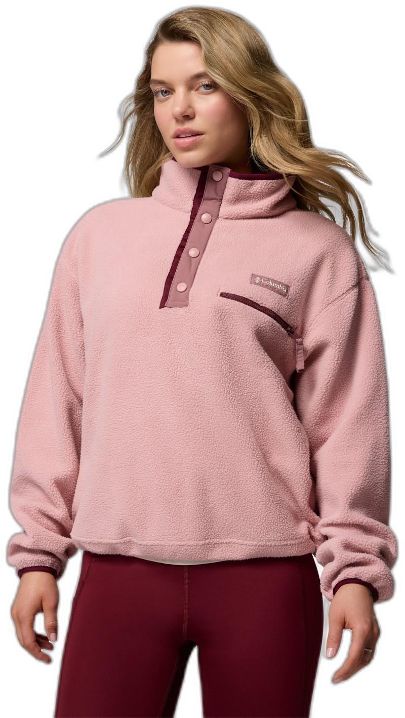 Helvetia II Cropped Half-Snap Fleece - Womens - eraser pink / fig / rich wine 1