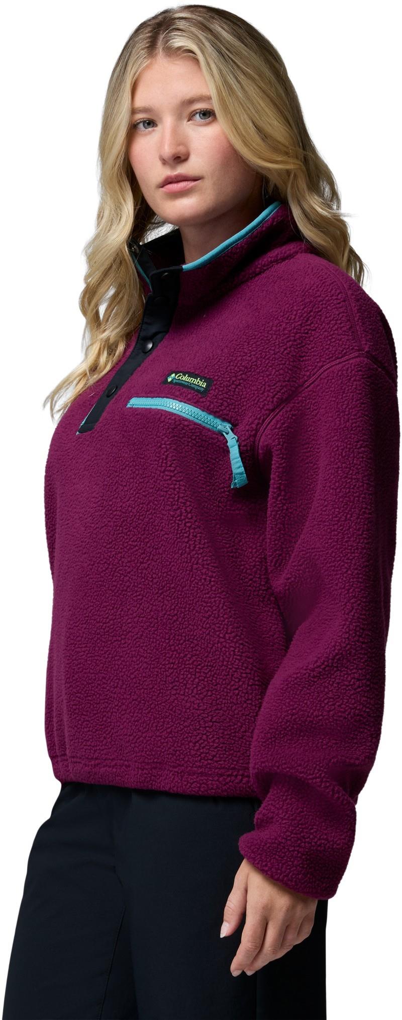 Helvetia II Cropped Half-Snap Fleece - Womens - marionberry / black 1