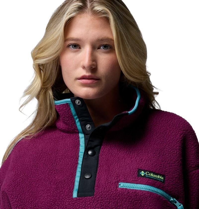 Helvetia II Cropped Half-Snap Fleece - Womens - marionberry / black 1