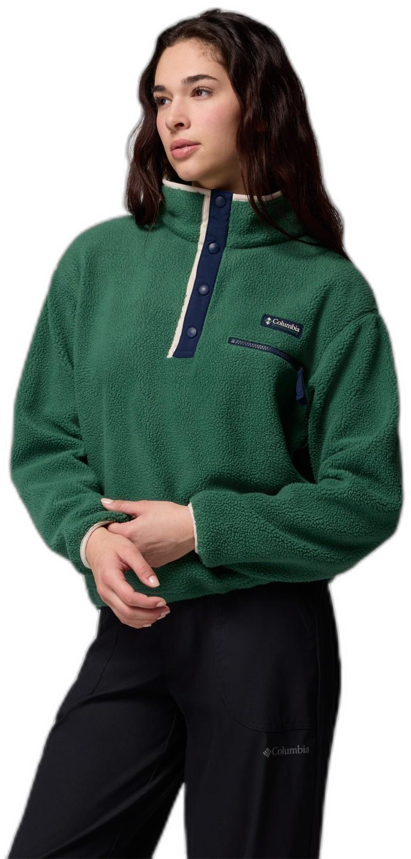 Helvetia II Cropped Half-Snap Fleece - Womens - rain forest / collegiate navy / dark stone 1