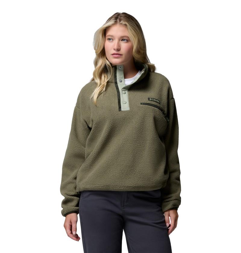 Helvetia II Cropped Half-Snap Fleece - Womens - stone green / safari 1