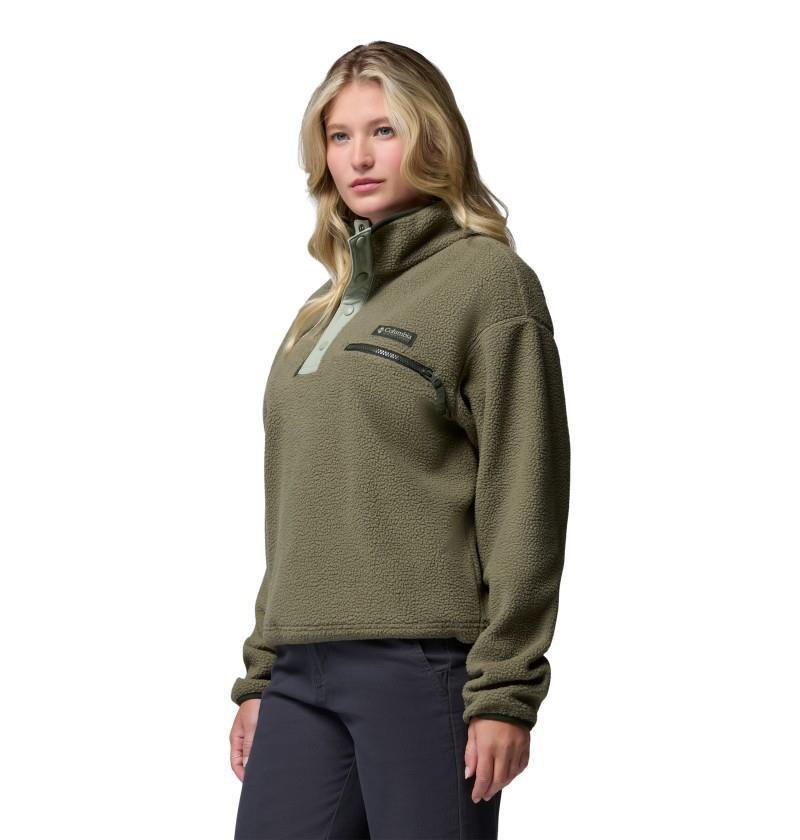 Helvetia II Cropped Half-Snap Fleece - Womens - stone green / safari 1
