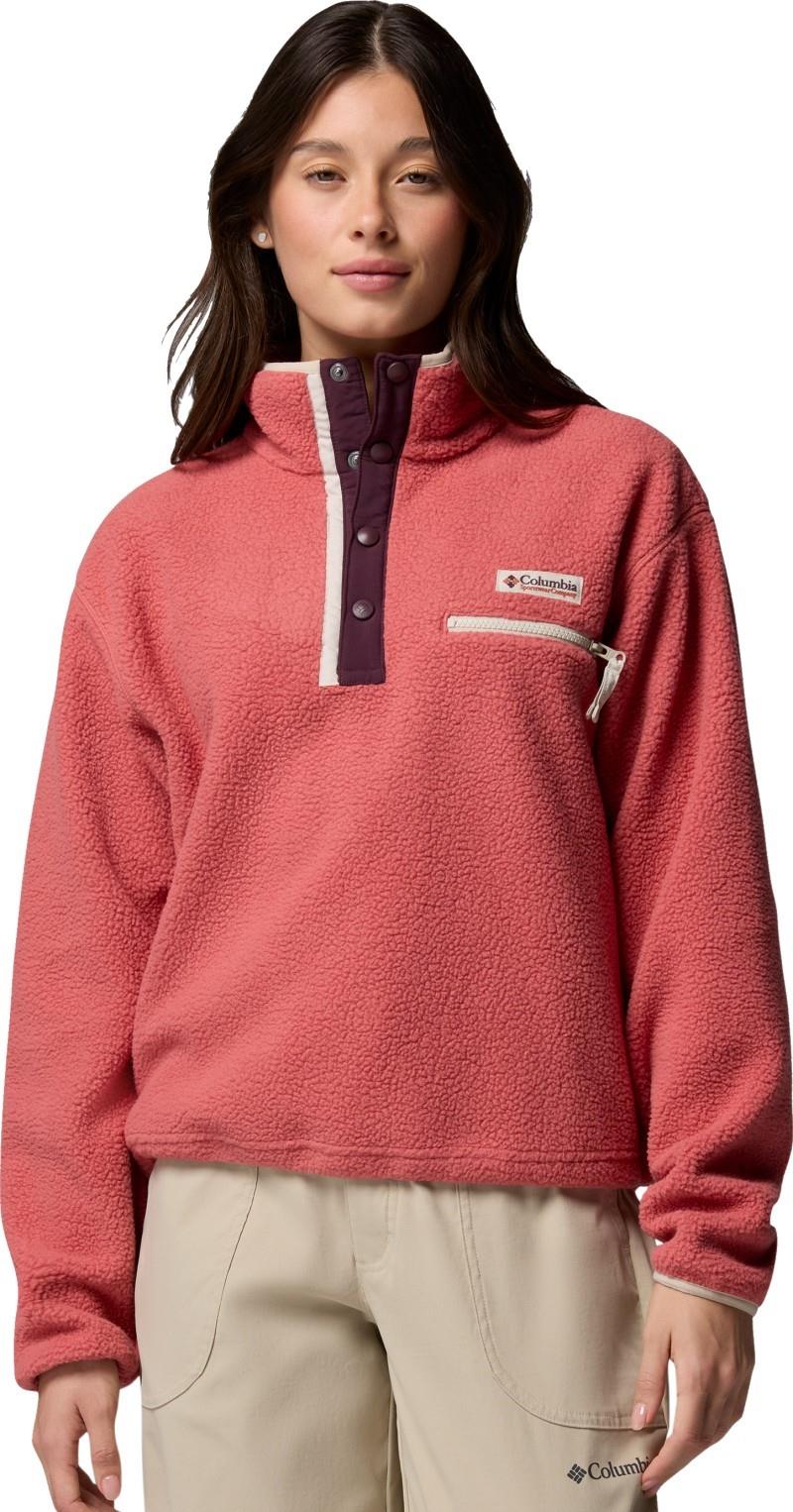 Helvetia II Cropped Half-Snap Fleece - Womens - washed red / moonvista / dark stone 1