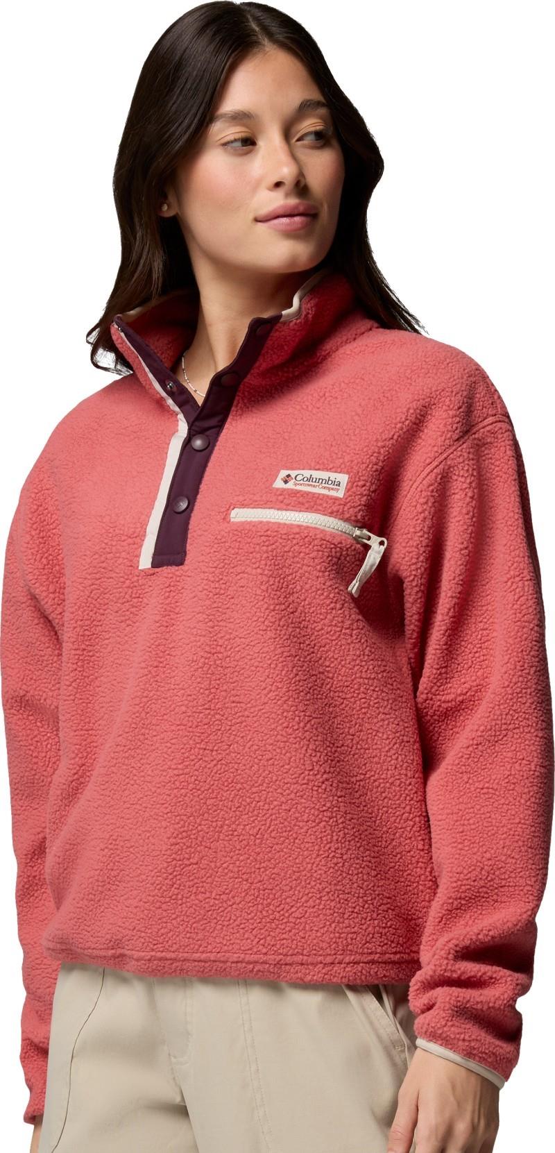 Helvetia II Cropped Half-Snap Fleece - Womens - washed red / moonvista / dark stone 1