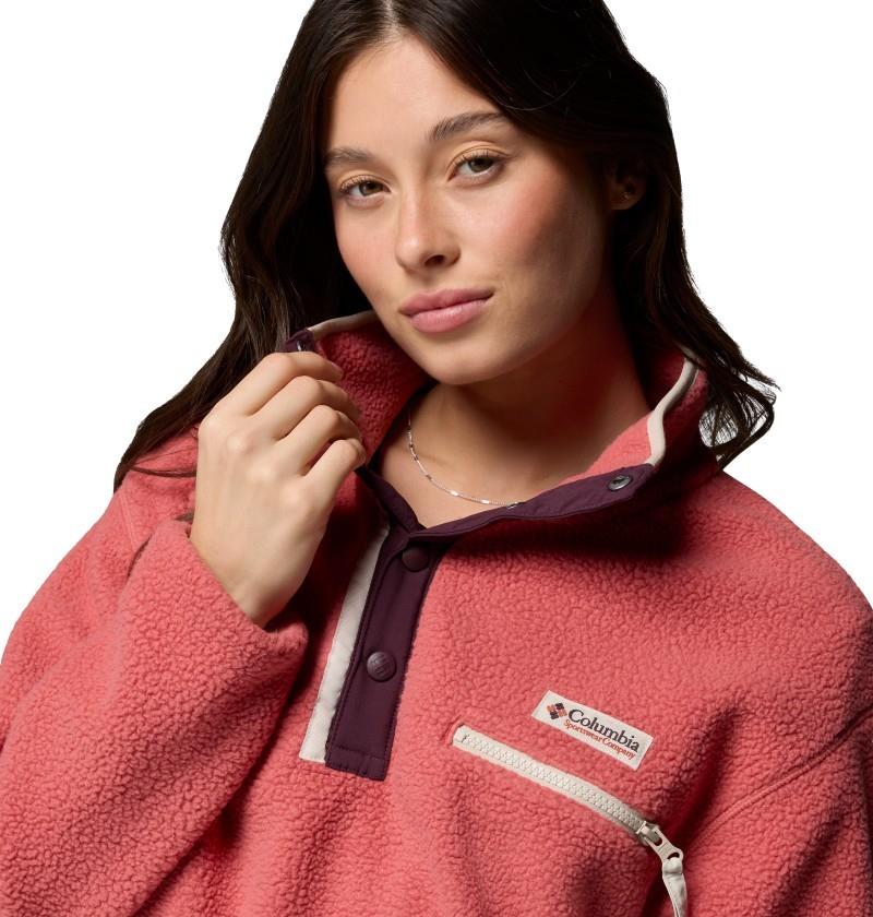 Helvetia II Cropped Half-Snap Fleece - Womens - washed red / moonvista / dark stone 1