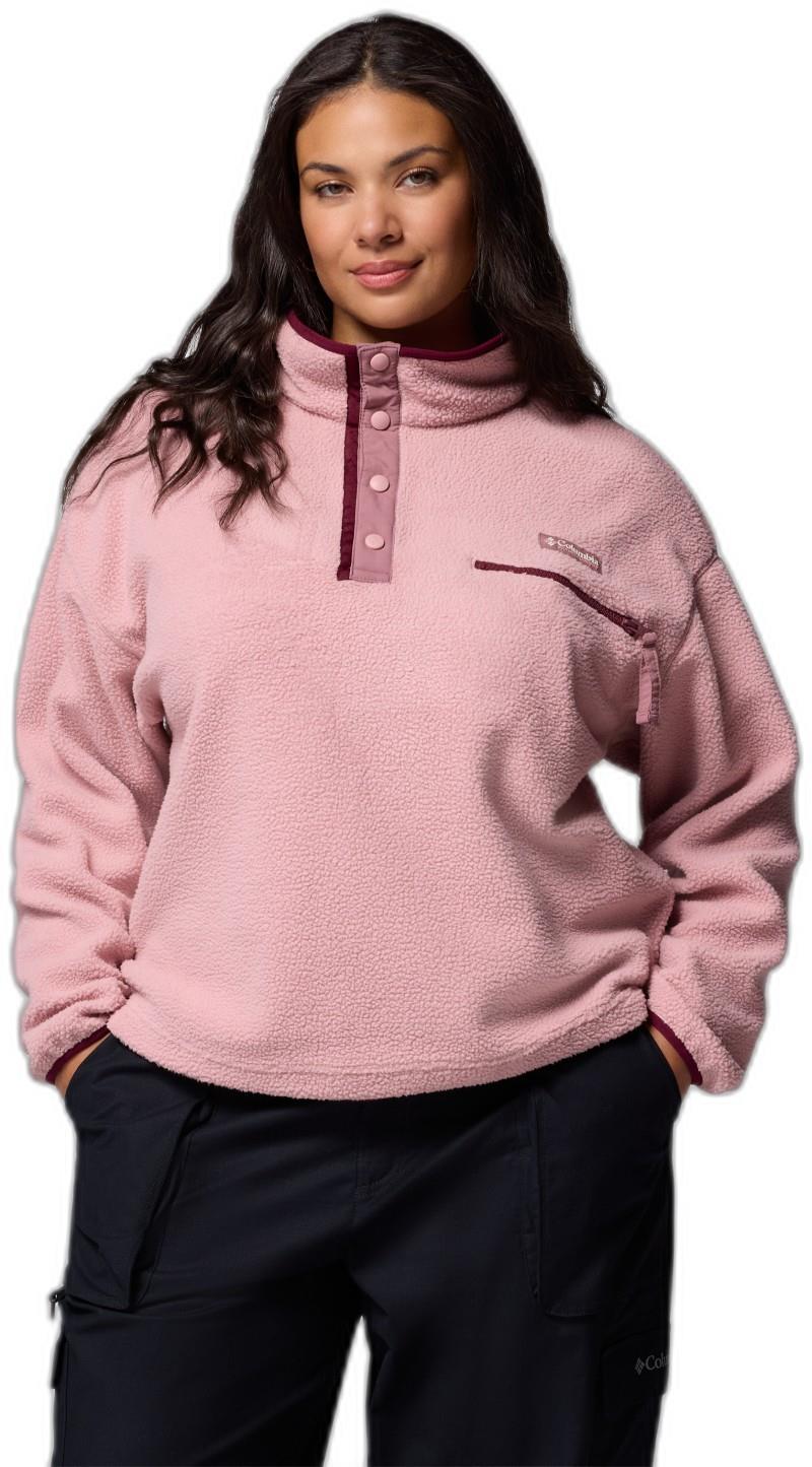 Helvetia II Cropped Half Snap Fleece, Extended - Womens - eraser pink / fig / rich wine 1