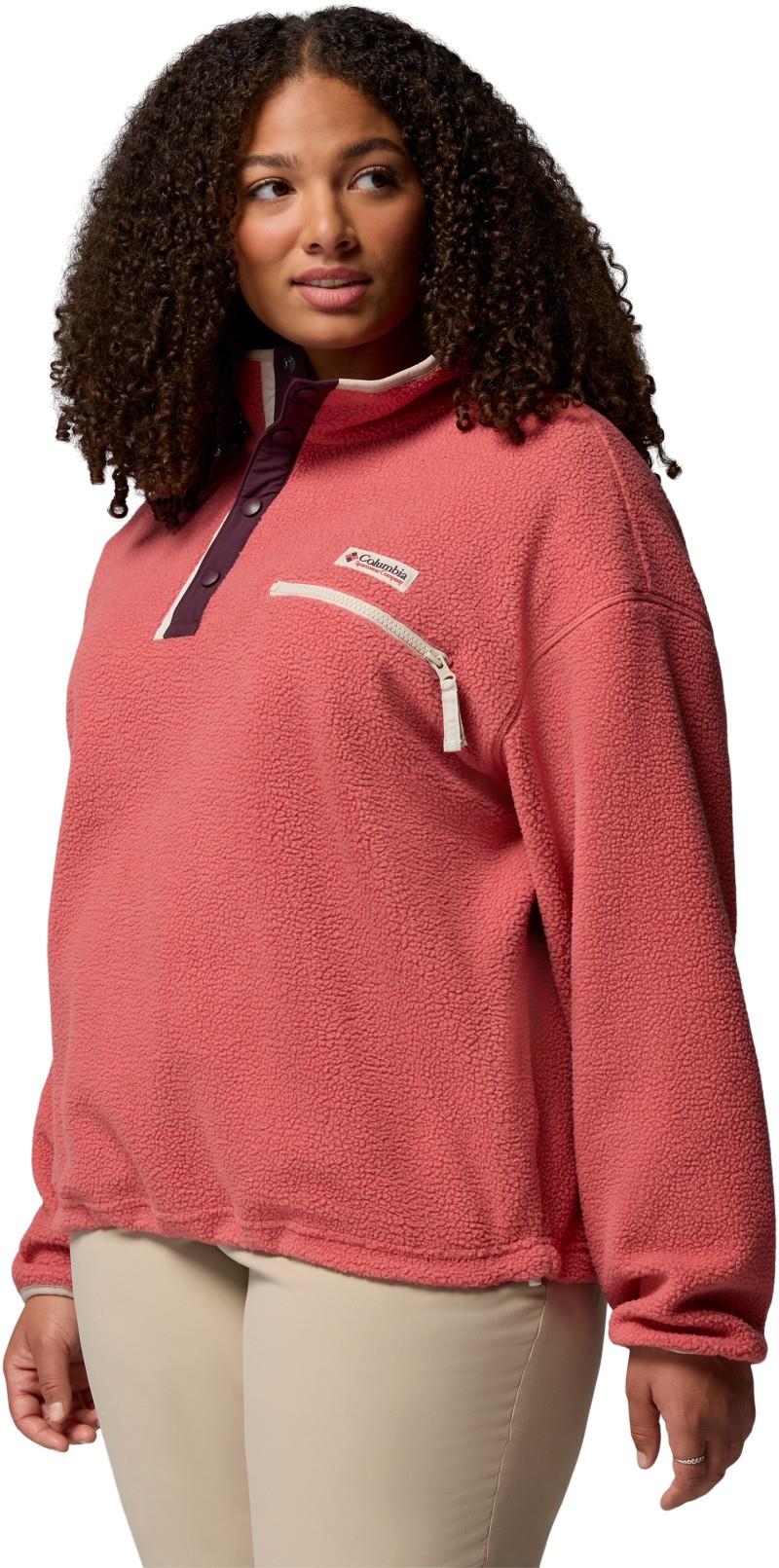 Helvetia II Cropped Half Snap Fleece, Extended - Womens - washed red / moonvista / dark stone 1