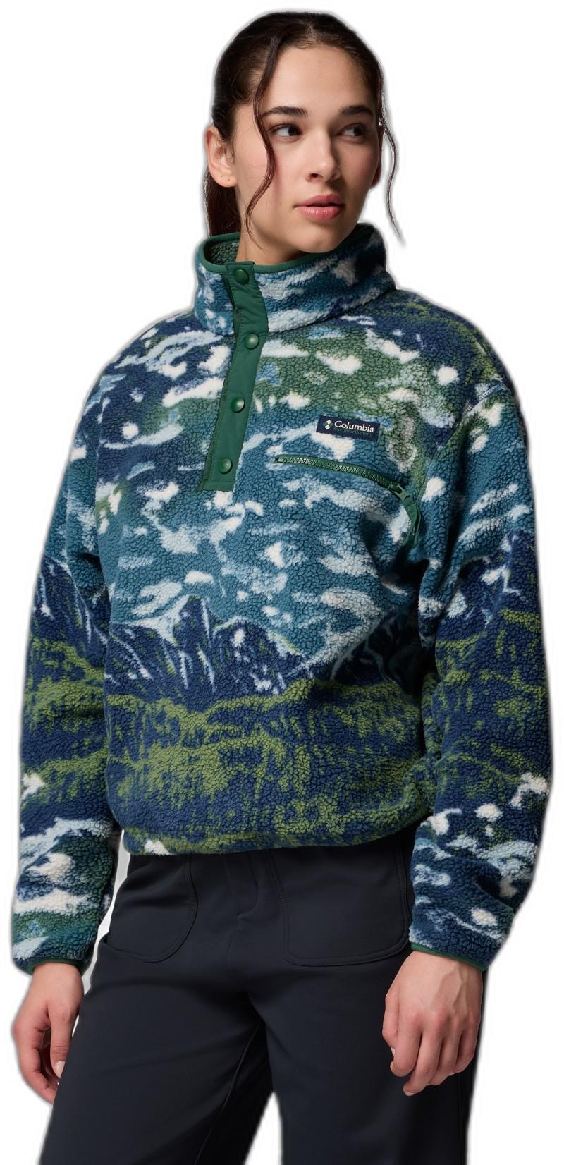 Helvetia II Printed Cropped Half Snap - Womens - everblue sisters / rain forest 1