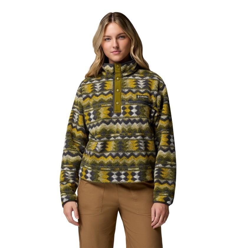 Helvetia II Printed Cropped Half Snap - Womens - mossy green / retrotree 1