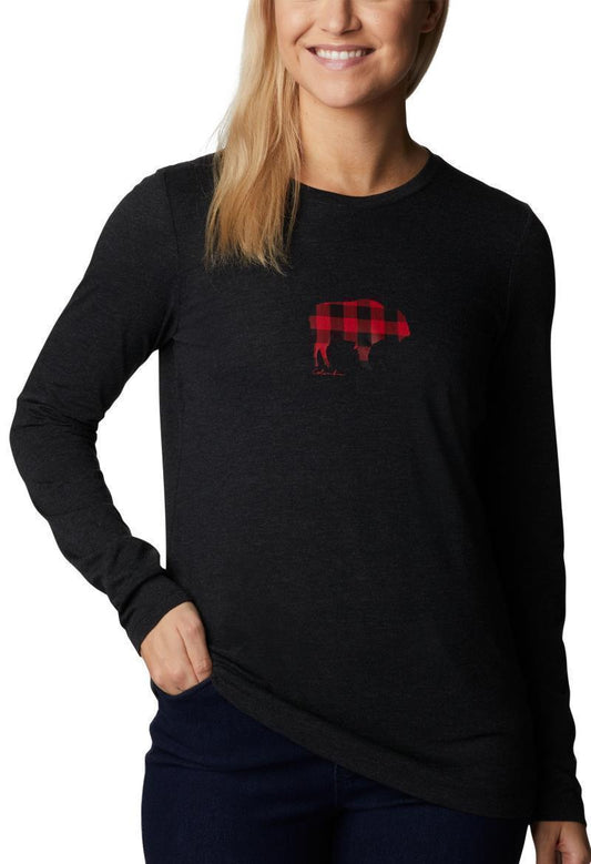 Hidden Haven LS Tee - Womens - Black Heather / Range Roam Print 1