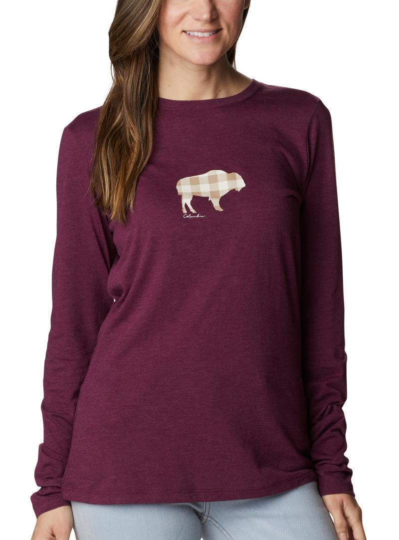 Hidden Haven LS Tee - Womens - Marionberry Heather / Range Roam Print 1