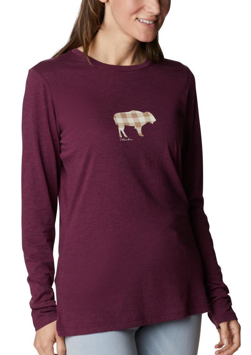 Hidden Haven LS Tee - Womens - Marionberry Heather / Range Roam Print 3
