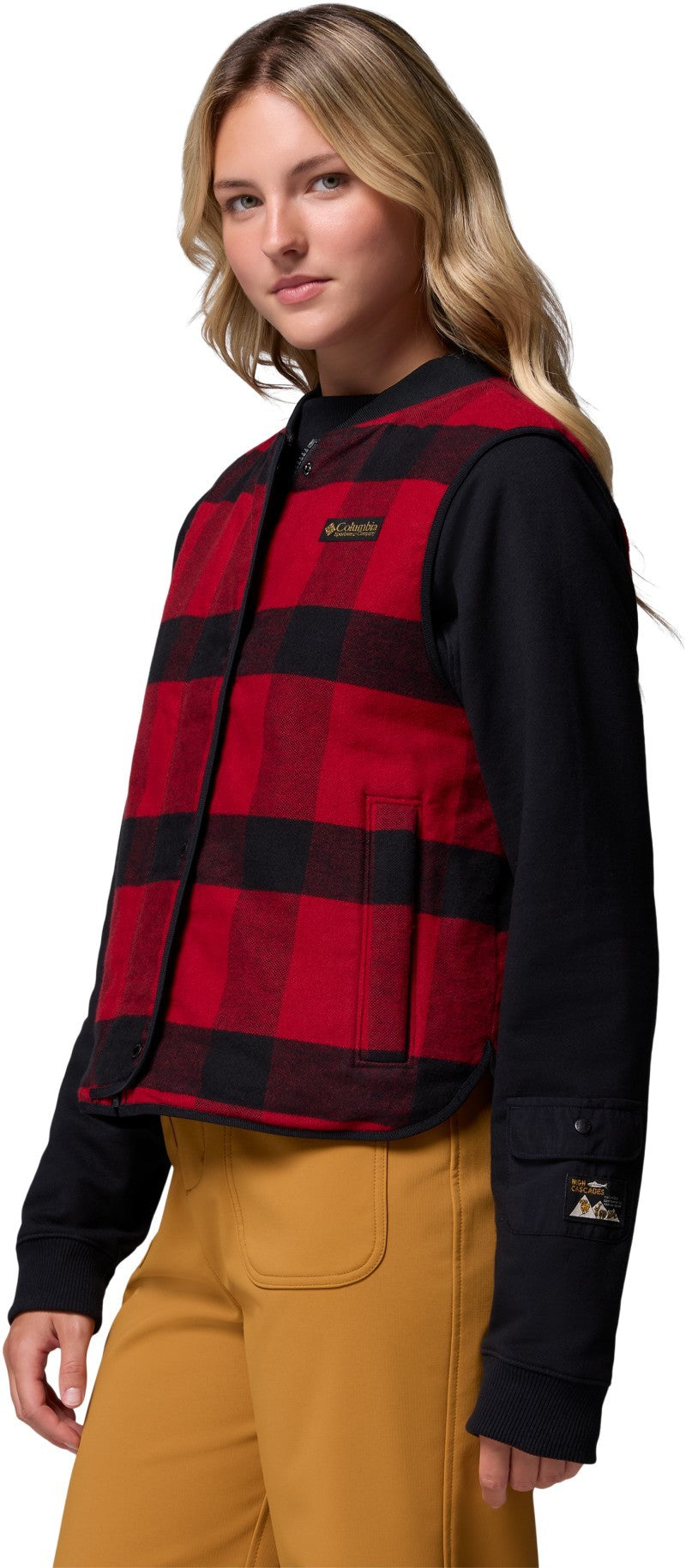 High Cascades Reversible Vest - Womens - black / red tims buffalo plaid 1