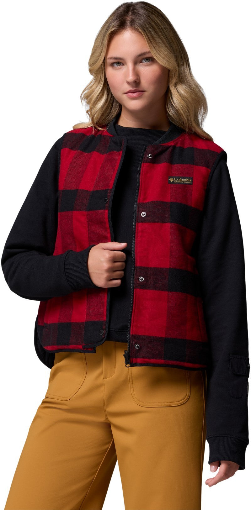 High Cascades Reversible Vest - Womens - black / red tims buffalo plaid 1