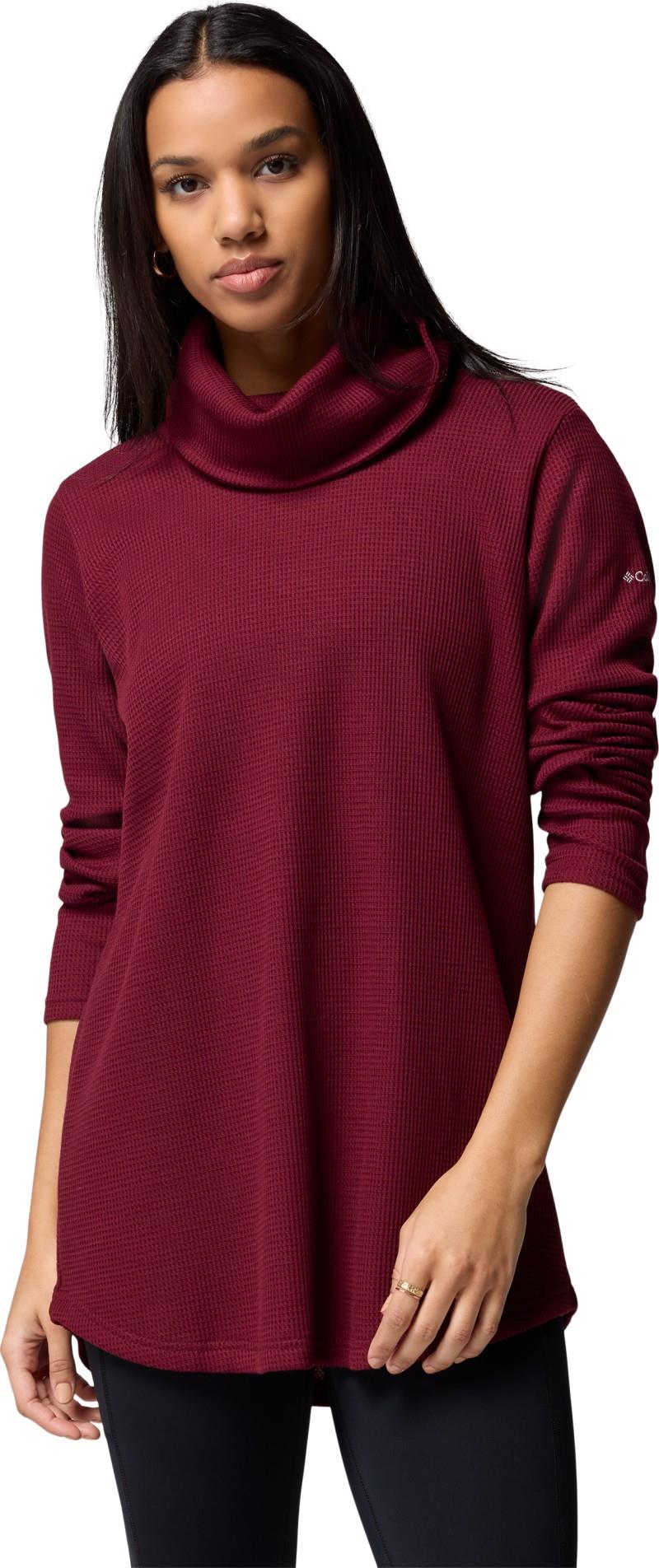 Holly Hideaway Waffle Cowl Neck Pullove - Womens - rich wine 1