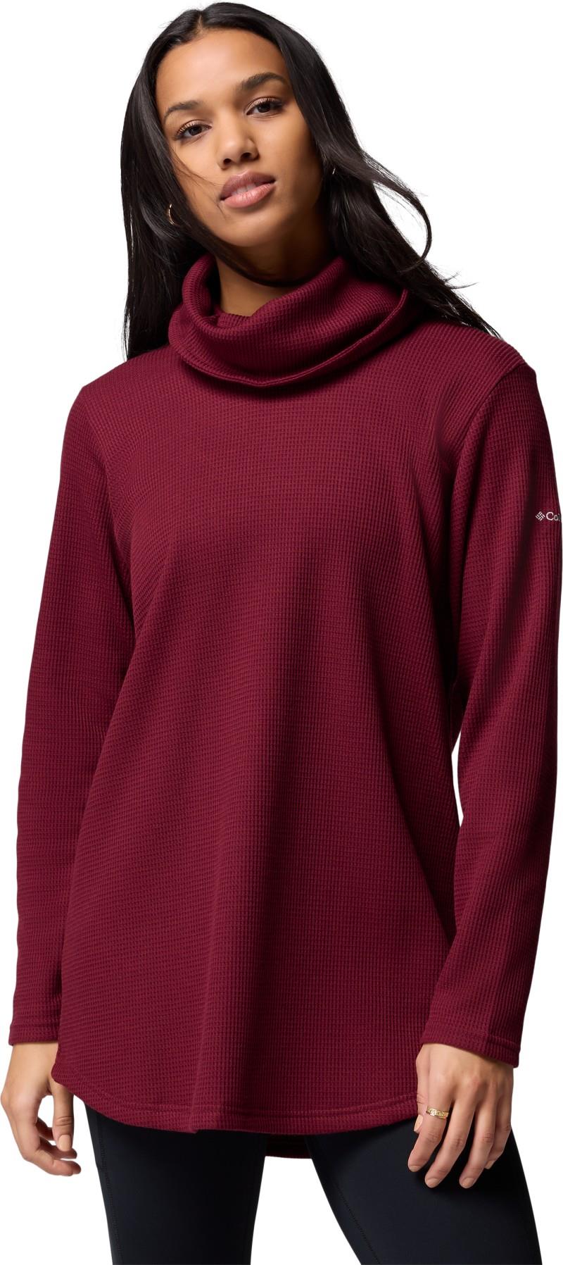 Holly Hideaway Waffle Cowl Neck Pullover, Extended - Womens - rich wine 1